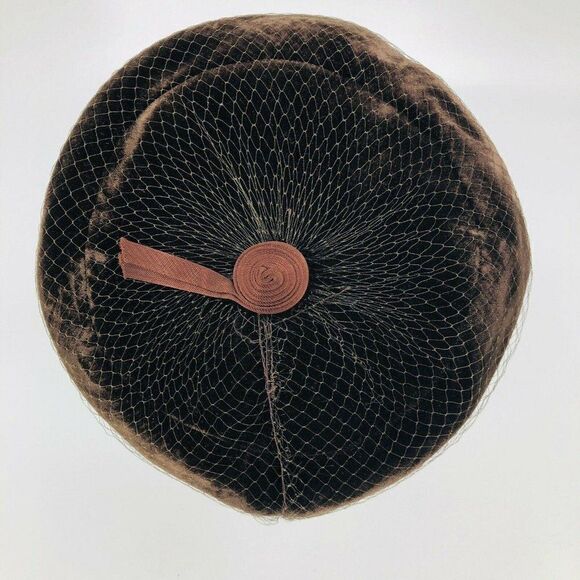 Vintage Womens Pillbox Hat Veil Netting Chocolate - Picture 5 of 9